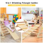 HONEY JOY Escalador triangular con rampa, juego de triángulos de escalada 2 en 1 para interiores con escalera y tobogán,