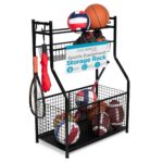BIRDROCK HOME Organizador de pelotas de equipo deportivo de 43 pulgadas de alto para garaje, estante de almacenamiento,