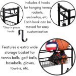 BIRDROCK HOME Organizador de pelotas de equipo deportivo de 43 pulgadas de alto para garaje, estante de almacenamiento,