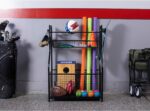 BIRDROCK HOME Organizador de pelotas de equipo deportivo de 43 pulgadas de alto para garaje, estante de almacenamiento,