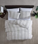 Juego de edredón Heron Riverbrook Home 82941 3 piezas tamaño King color bronce marfil