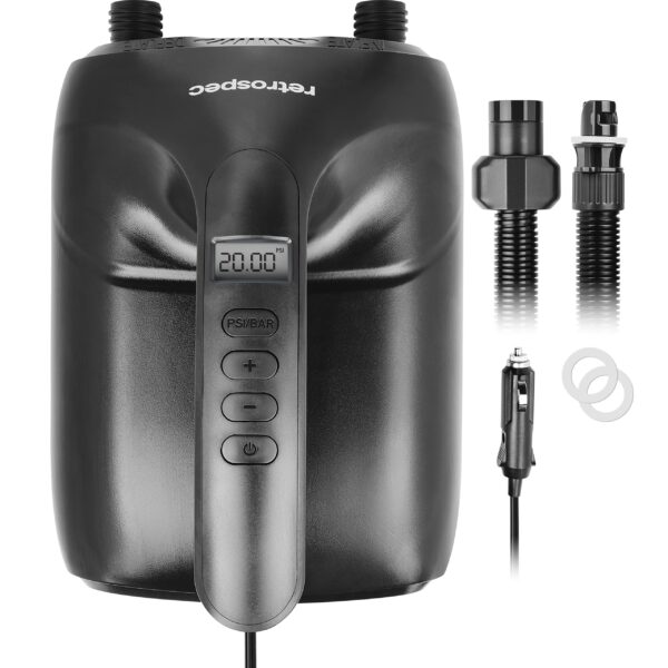 Retrospec iSUP - Bomba eléctrica inteligente de doble etapa para tablas de remo inflables, bomba de conector de coche de