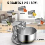 VEVOR Rallador de queso rotativo, mandolina rotativa de zinc para verduras, mandolina manual de queso con 5 conos de cor