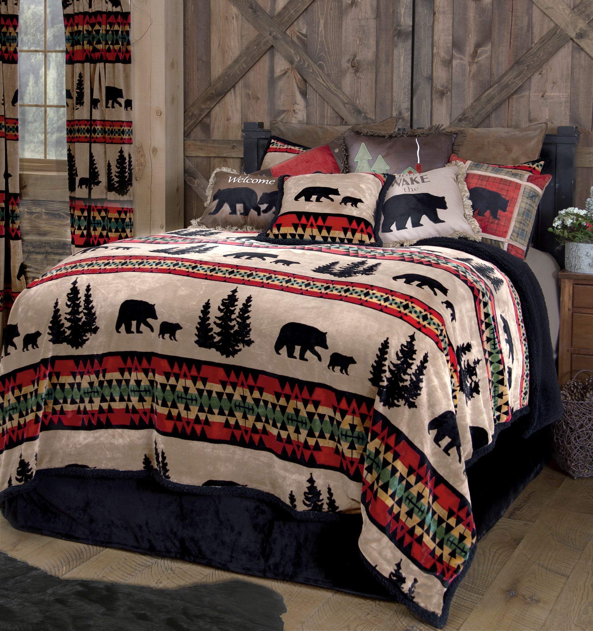 Version 1.0.0 Juego de ropa de cama Bear Trails Carstens Inc JP871 Sherpa negro marrón tamaño King 4 piezas