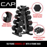 CAP Barbell Juego de mancuernas de 150 libras con bastidor vertical en A, carbono