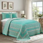 Juego de colcha mezcla de algodón 3 piezas Home City Inc BEDSPREAD LYR-KG-TQ colección Lyron mandala floral vintage jacq