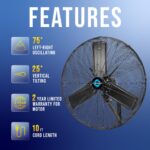 Ventilador de Pared Oscilante Industrial Tornado HI-FAN-30MOWF-WR-1P – 30 Pulgadas IPX4 para Exteriores, Motor TEAO 2 Ve