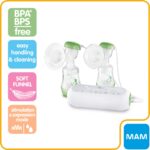 MAM Extractor de leche eléctrico doble 2 en 1 y extractor de leche manual, extractor de leche portátil con 2 biberones a