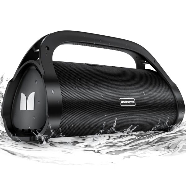 Monster Adventurer Max Boombox - Altavoz Bluetooth IPX7 impermeable para exteriores con doble subwoofer, sonido estéreo