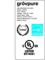 Purificador de aire germicida Grovpure GROV1 Aspen filtro H13 HEPA y lampara UVC