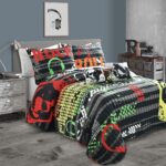 Juego de Edredón Rock N Roll Lush Decor Triangle Home Fashions 16T006088 reversible 5 piezas tamaño matrimonial queen co