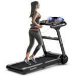 GYMAX Caminadora plegable, máquina eléctrica motorizada de 2.25 HP con control inteligente de aplicaciones, monitor táct