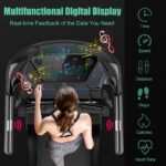 GYMAX Caminadora plegable, máquina eléctrica motorizada de 2.25 HP con control inteligente de aplicaciones, monitor táct