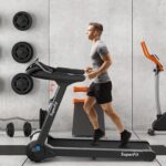 GYMAX Caminadora plegable, máquina eléctrica motorizada de 2.25 HP con control inteligente de aplicaciones, monitor táct