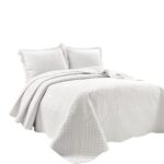 Colcha bordada de medallón festoneada Lush Decor Triangle Home Fashions 21T010316 tamaño King blanca 5 piezas con fundas