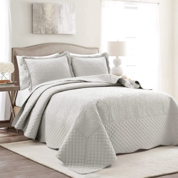 Juego de colcha medallón vieira Lush Decor Triangle Home Fashions 16T005881 3 piezas tamaño Queen color gris claro