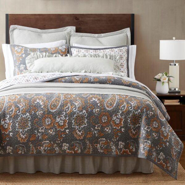 Juego de edredón Paseo Road Abbie HiEnd Accents QN2111-TW-GY algodón reversible individual 2 piezas gris estampado flora
