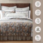 Juego de edredón Paseo Road Abbie HiEnd Accents QN2111-TW-GY algodón reversible individual 2 piezas gris estampado flora