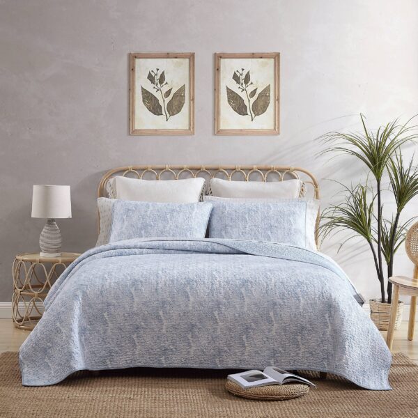 Juego de edredon King reversible algodón Tommy Bahama USHSA91210300 hojas de agua desgastadas azules con funda