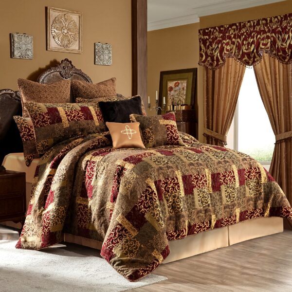 Edredón jacquard retazos TOPLUXE VC-LM-Loong-King juego 9 piezas ultrasuave fundas europeas falda de cama King Loong