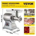 VEVOR Molinillo de Carne Comercial, Picadora de Carne Eléctrica 550LB/h 1100W, Máquina de Picadora de Carne Industrial d