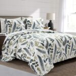 Juego de edredon reversible Lush Decor Devonia Triangle Home Fashions 16T007676 3 piezas matrimonial Queen algodon blanc