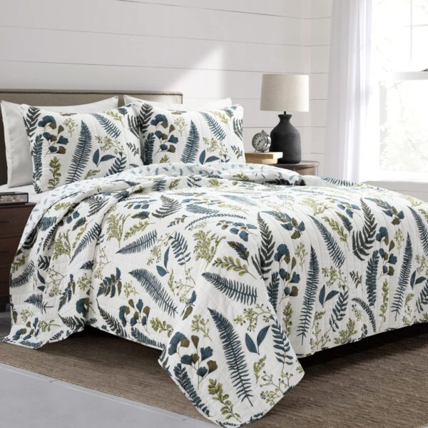 Juego de edredon reversible Lush Decor Devonia Triangle Home Fashions 16T007676 3 piezas matrimonial Queen algodon blanc