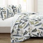 Juego de edredon reversible Lush Decor Devonia Triangle Home Fashions 16T007676 3 piezas matrimonial Queen algodon blanc