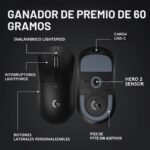 Logitech G PRO X Superlight 2 Ratón inalámbrico para juegos, 60g Pro-Grade con 5 botones programables, sensor 44k DPI, t