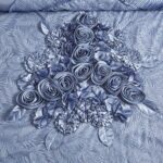 Juego de edredón con volantes Royal Glam Tache Home Fashion MZ002Blue 6 piezas Queen satén azul