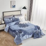 Juego de edredón con volantes Royal Glam Tache Home Fashion MZ002Blue 6 piezas Queen satén azul