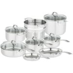 Batería de cocina juego de ollas y sartenes Viking 40011-9993NC acero inoxidable 3 capas 13 piezas tapas de vidrio colad