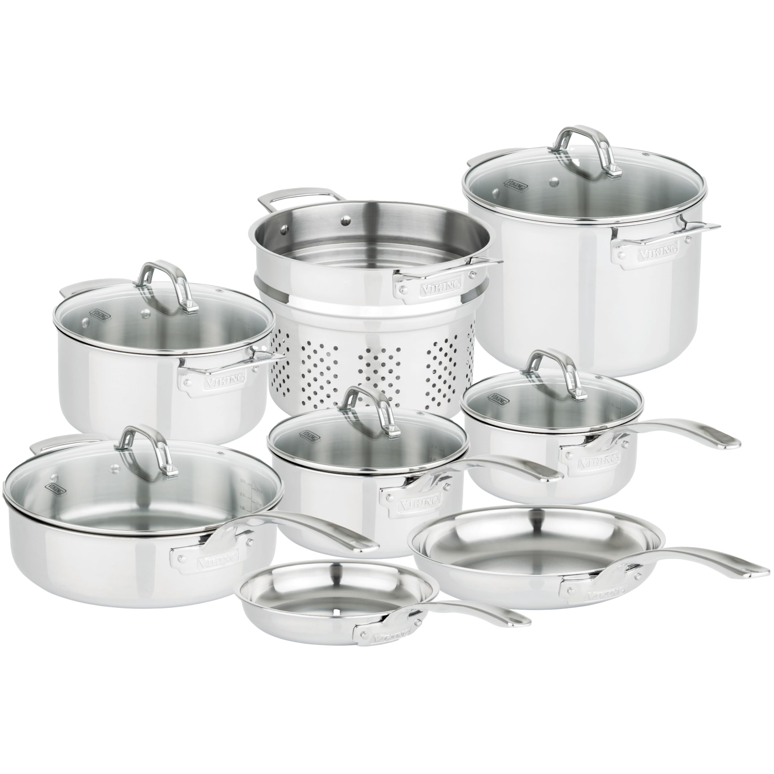 Version 1.0.0 Batería de cocina juego de ollas y sartenes Viking 40011-9993NC acero inoxidable 3 capas 13 piezas tapas de vidrio colad