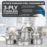 Batería de cocina juego de ollas y sartenes Viking 40011-9993NC acero inoxidable 3 capas 13 piezas tapas de vidrio colad