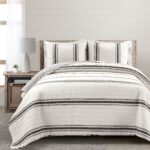 Edredón reversible de rayas Lush Decor Triangle Home Fashions 21T011009 algodón 3 piezas Queen negro estilo granja