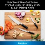 Ninja K32003 Foodi NeverDull System - Cuchillo de chef de 3 piezas, juego utilitario y de pelar, de acero inoxidable ale