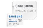 Samsung PRO Endurance - Tarjeta de memoria MicroSDXC de 256 GB con adaptador para cámara de salpicadero, cámara corporal