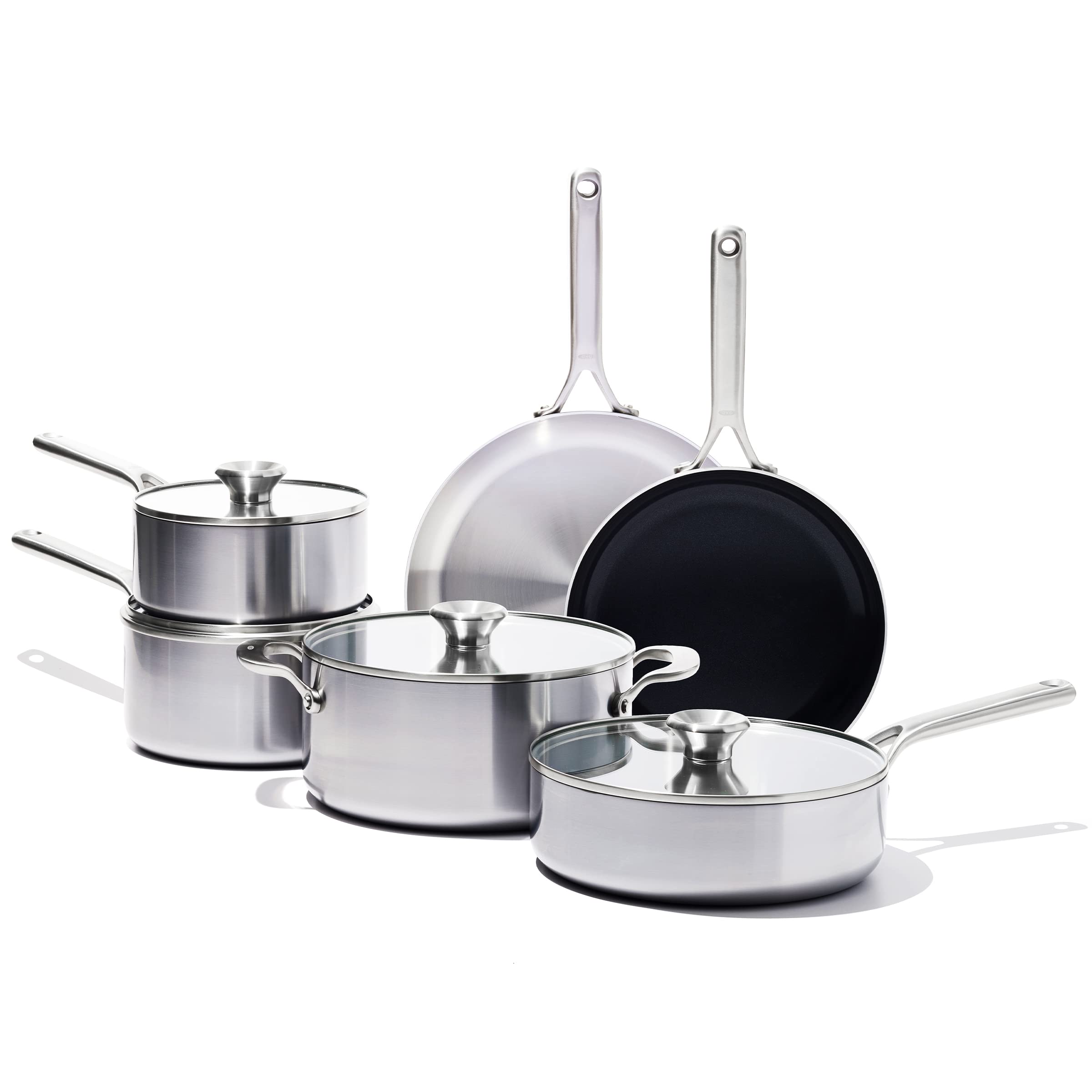 Version 1.0.0 Batería de cocina juego de ollas y sartenes OXO Mira CC005892-001 acero inoxidable triple capa 10 piezas inducción antia
