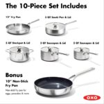 Batería de cocina juego de ollas y sartenes OXO Mira CC005892-001 acero inoxidable triple capa 10 piezas inducción antia