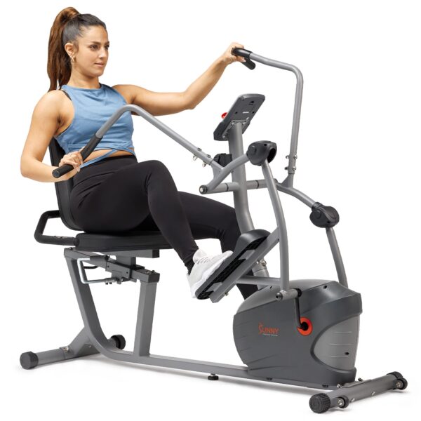 Bicicleta elíptica reclinada Sunny Health and Fitness SF-RBE420035 8 niveles resistencia magnética ejercitadores brazos