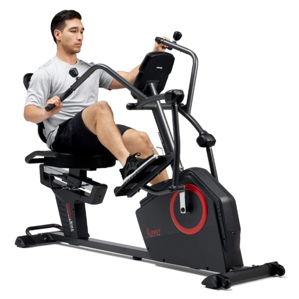 Bicicleta elíptica reclinada Sunny Health Fitness SF-RBE4886SMART ejercitadores brazos y piernas asiento ajustable