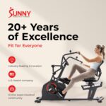 Bicicleta elíptica reclinada Sunny Health Fitness SF-RBE4886SMART ejercitadores brazos y piernas asiento ajustable