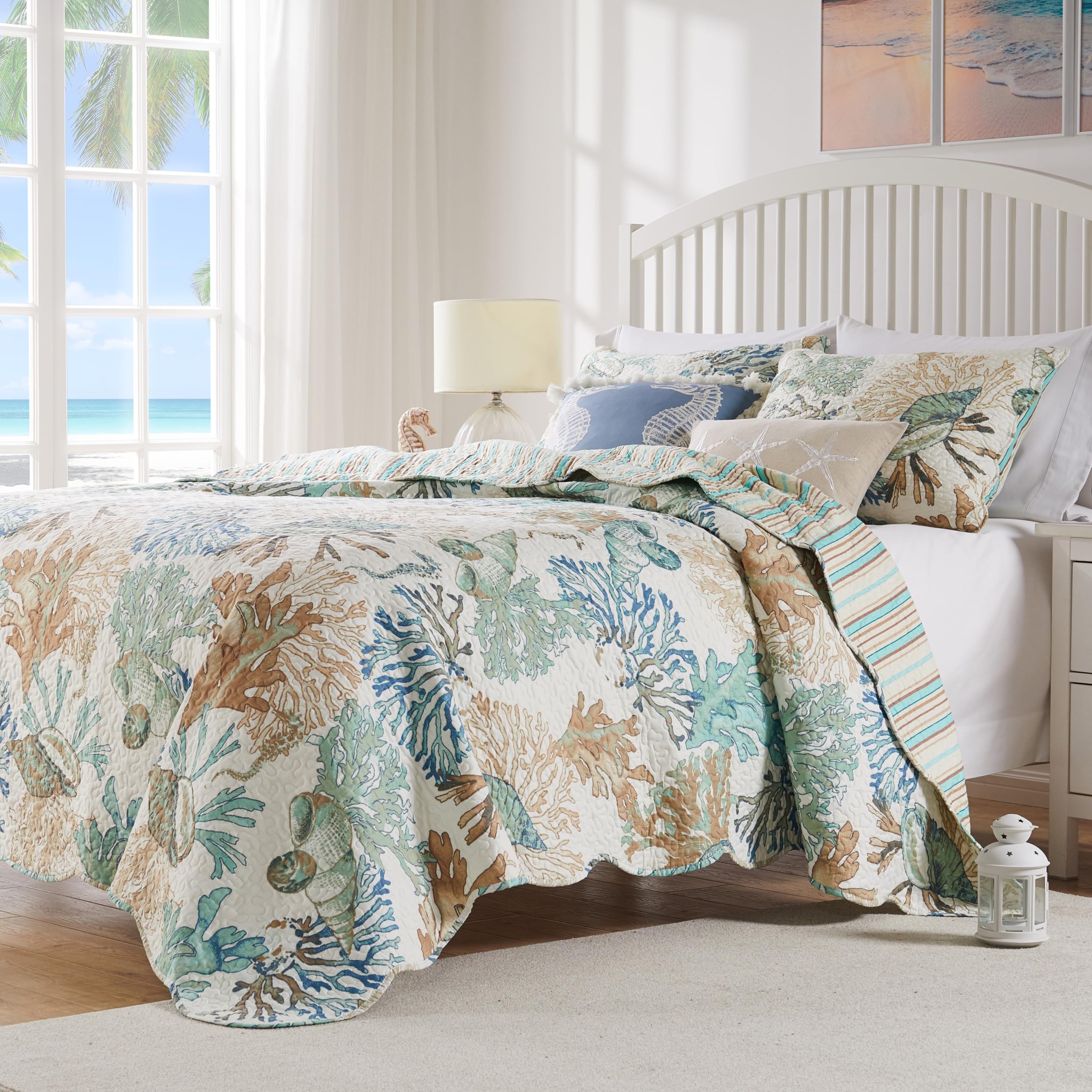 Version 1.0.0 Juego de edredón King Cal King Atlantis Coastal Greenland Home Fashions GL-1810ABSK color jade 5 piezas