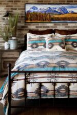 Juego de ropa de cama felpa Sherpa Carstens Wrangler Lone Mountain JW279 tamaño King 3 piezas color blanco patron suroes