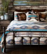 Juego de ropa de cama felpa Sherpa Carstens Wrangler Lone Mountain JW279 tamaño King 3 piezas color blanco patron suroes
