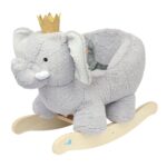 Manhattan Toy Juguete mecedor de madera de elefante de peluche con corona, cinturón de seguridad ajustable y empuñaduras