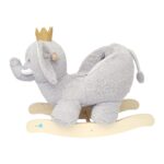 Manhattan Toy Juguete mecedor de madera de elefante de peluche con corona, cinturón de seguridad ajustable y empuñaduras