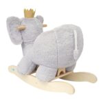 Manhattan Toy Juguete mecedor de madera de elefante de peluche con corona, cinturón de seguridad ajustable y empuñaduras