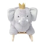 Manhattan Toy Juguete mecedor de madera de elefante de peluche con corona, cinturón de seguridad ajustable y empuñaduras