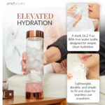 Botella de agua de vidrio PMD Beauty 5012-RQ aqua con cuarzo rosa grado A 16.2 onzas reutilizable libre de BPA